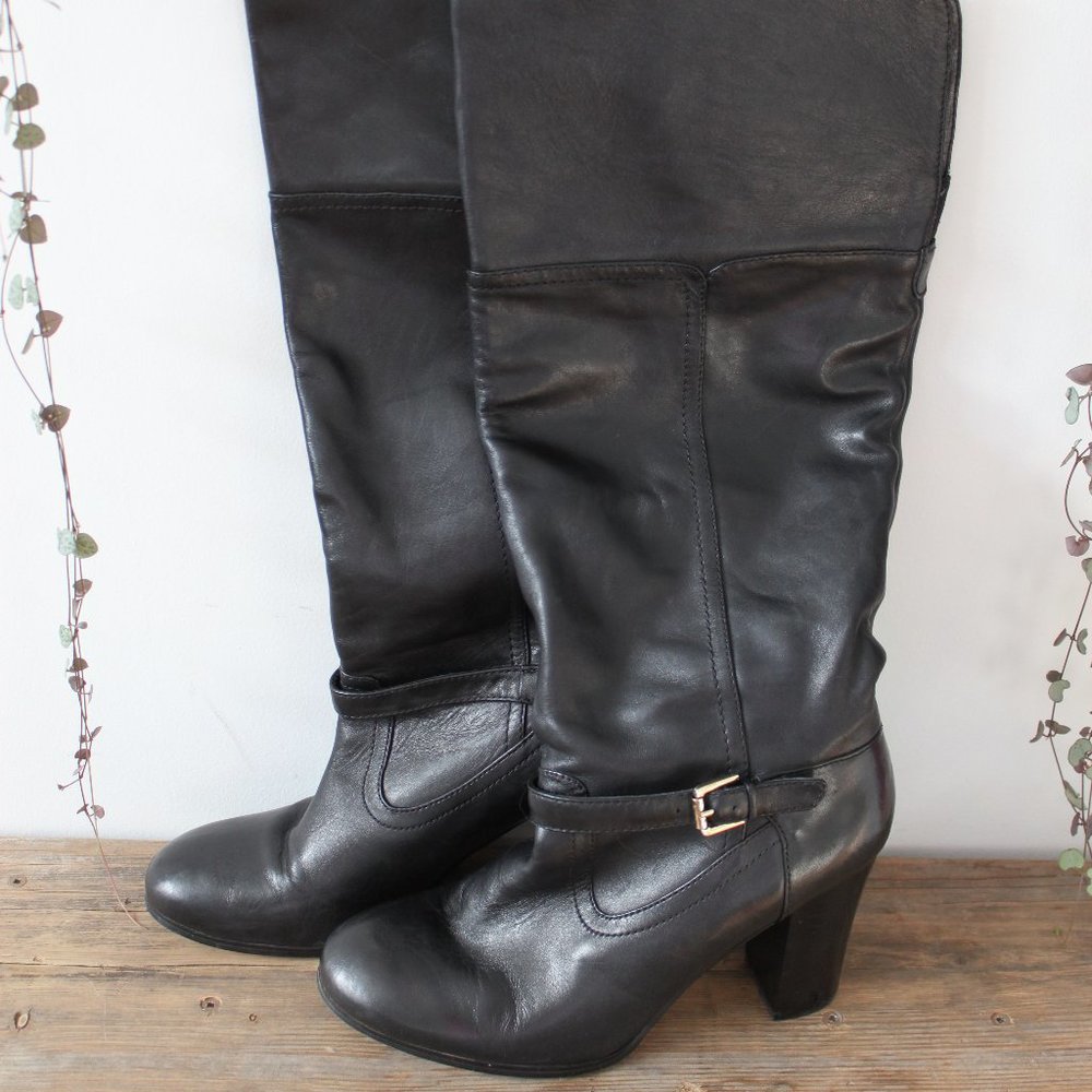 Audrey Brooke Abhigrade Over the Kneel Black Leather Boots